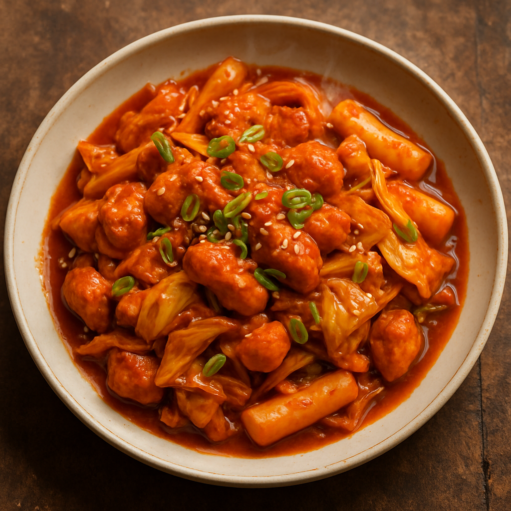 Koreanisches Dakgalbi (Würziges gebratenes Hähnchen)