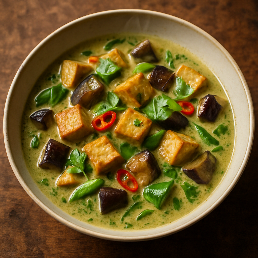 Caril Verde Tailandês com Tofu e Beringela